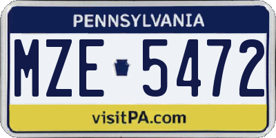 PA license plate MZE5472