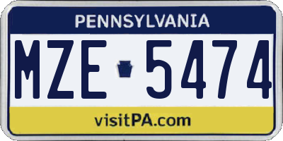 PA license plate MZE5474