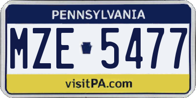 PA license plate MZE5477