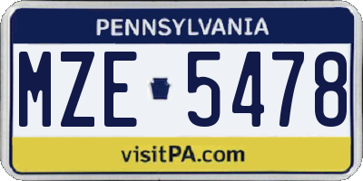 PA license plate MZE5478