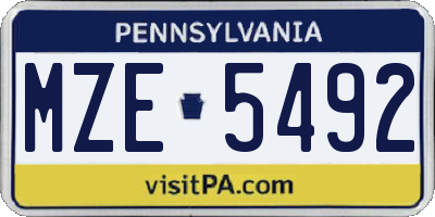 PA license plate MZE5492