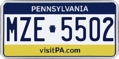 PA license plate MZE5502