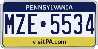 PA license plate MZE5534