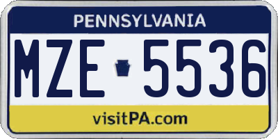 PA license plate MZE5536