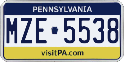 PA license plate MZE5538