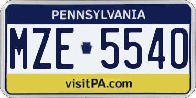 PA license plate MZE5540