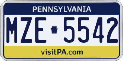 PA license plate MZE5542