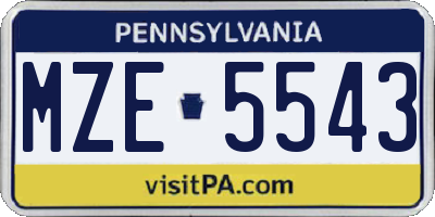 PA license plate MZE5543