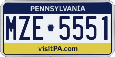 PA license plate MZE5551