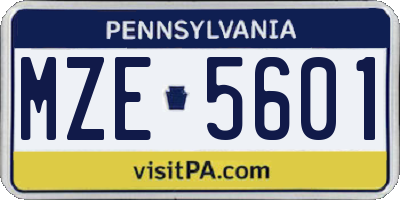 PA license plate MZE5601