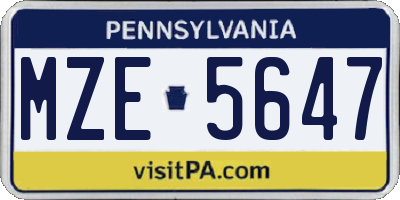 PA license plate MZE5647