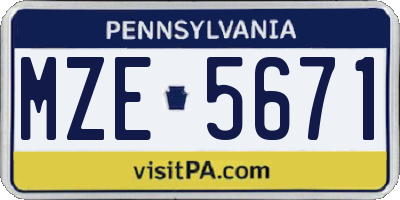 PA license plate MZE5671