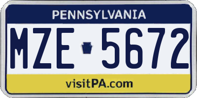 PA license plate MZE5672