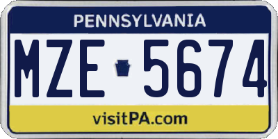 PA license plate MZE5674