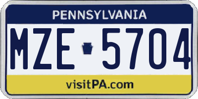 PA license plate MZE5704