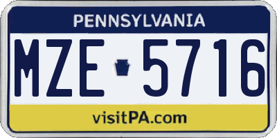 PA license plate MZE5716