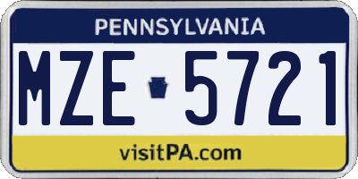 PA license plate MZE5721