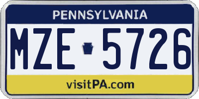 PA license plate MZE5726