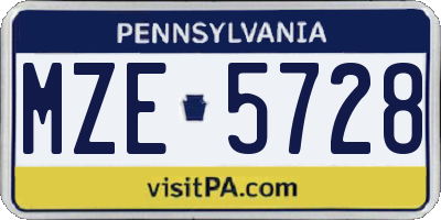 PA license plate MZE5728