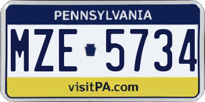 PA license plate MZE5734