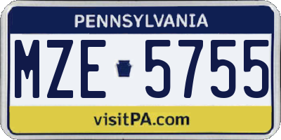PA license plate MZE5755