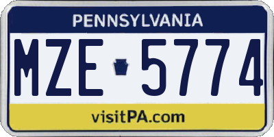PA license plate MZE5774