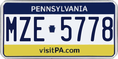 PA license plate MZE5778