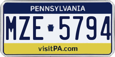 PA license plate MZE5794