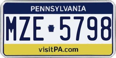 PA license plate MZE5798