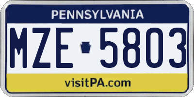 PA license plate MZE5803