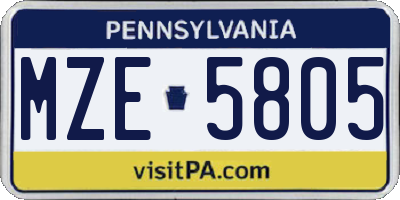 PA license plate MZE5805