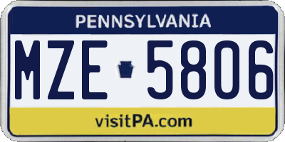 PA license plate MZE5806