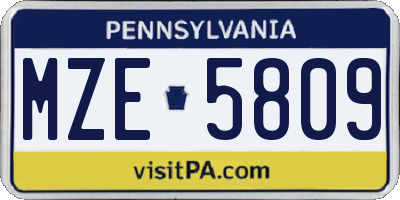 PA license plate MZE5809