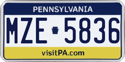 PA license plate MZE5836