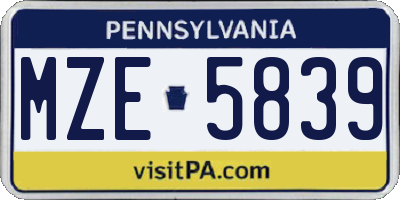 PA license plate MZE5839