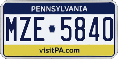 PA license plate MZE5840