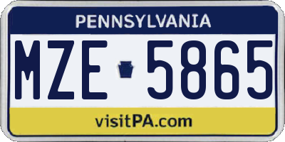 PA license plate MZE5865