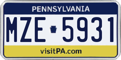 PA license plate MZE5931