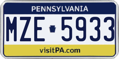 PA license plate MZE5933