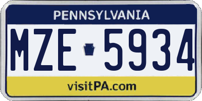PA license plate MZE5934
