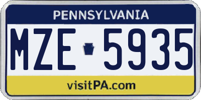 PA license plate MZE5935