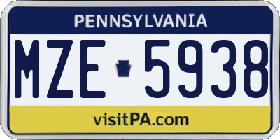 PA license plate MZE5938
