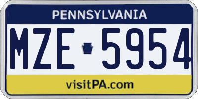 PA license plate MZE5954