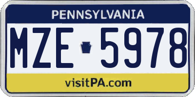 PA license plate MZE5978