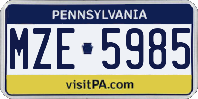 PA license plate MZE5985