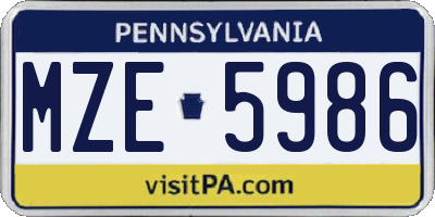 PA license plate MZE5986