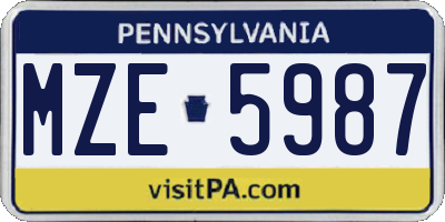 PA license plate MZE5987