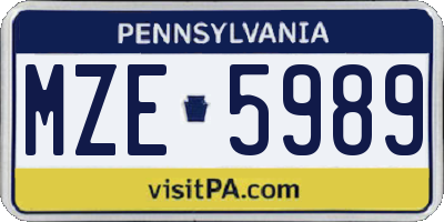 PA license plate MZE5989