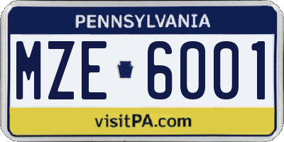 PA license plate MZE6001