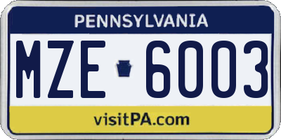 PA license plate MZE6003